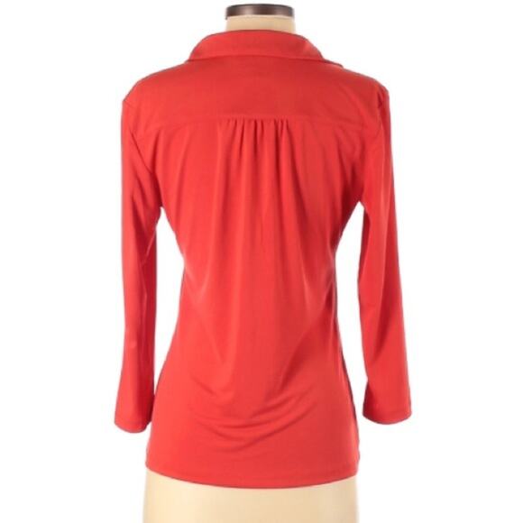 Carmen Marc Valvo Coral Henley Collared Shirt Womens S Red Long Sleeve Blouse - Picture 2 of 8